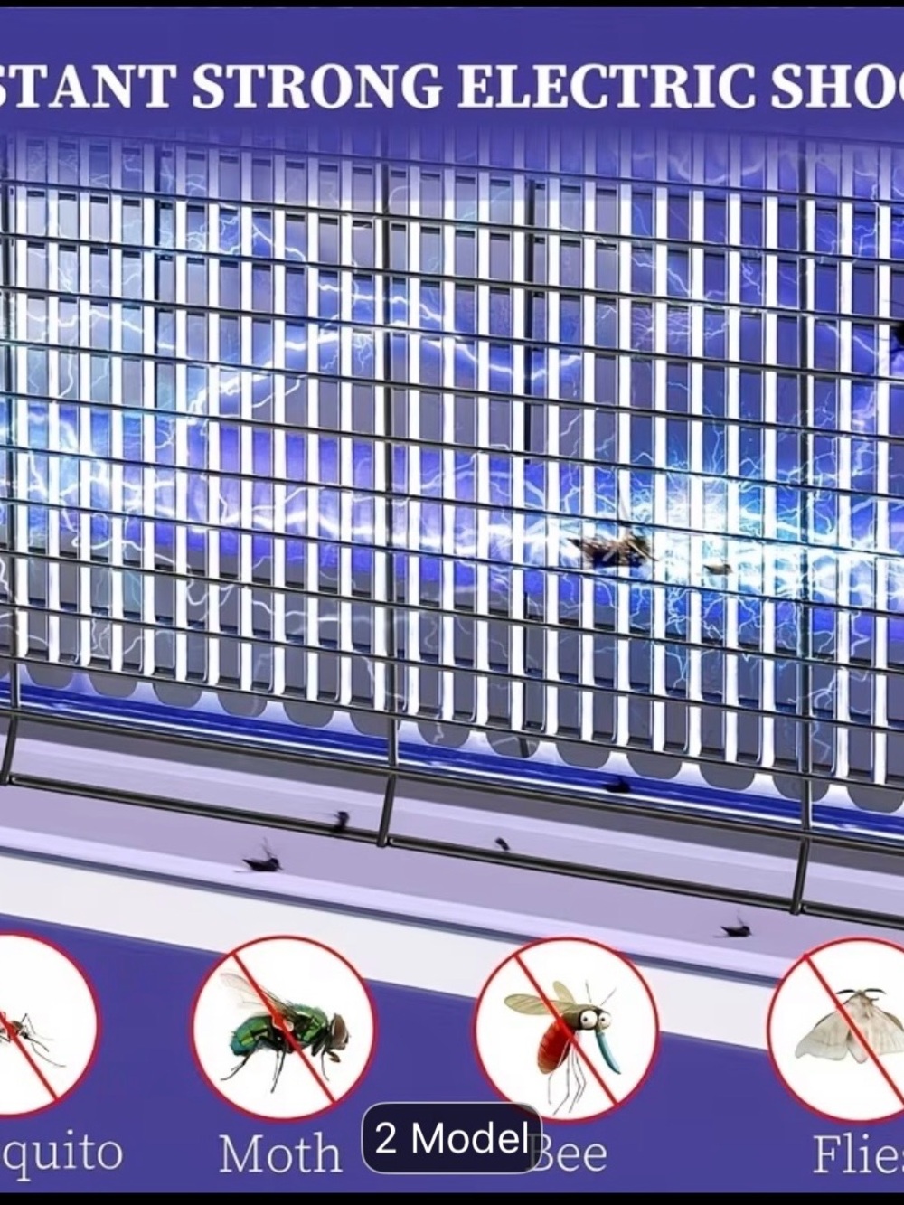 Electric Bug Zapper Racket - Purple Insect Eliminator - Picture 2 of 5